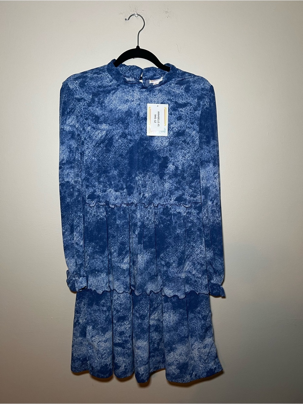 LuLaRoe Annabelle Blue Tie-Dye Ruffled Neck Dress